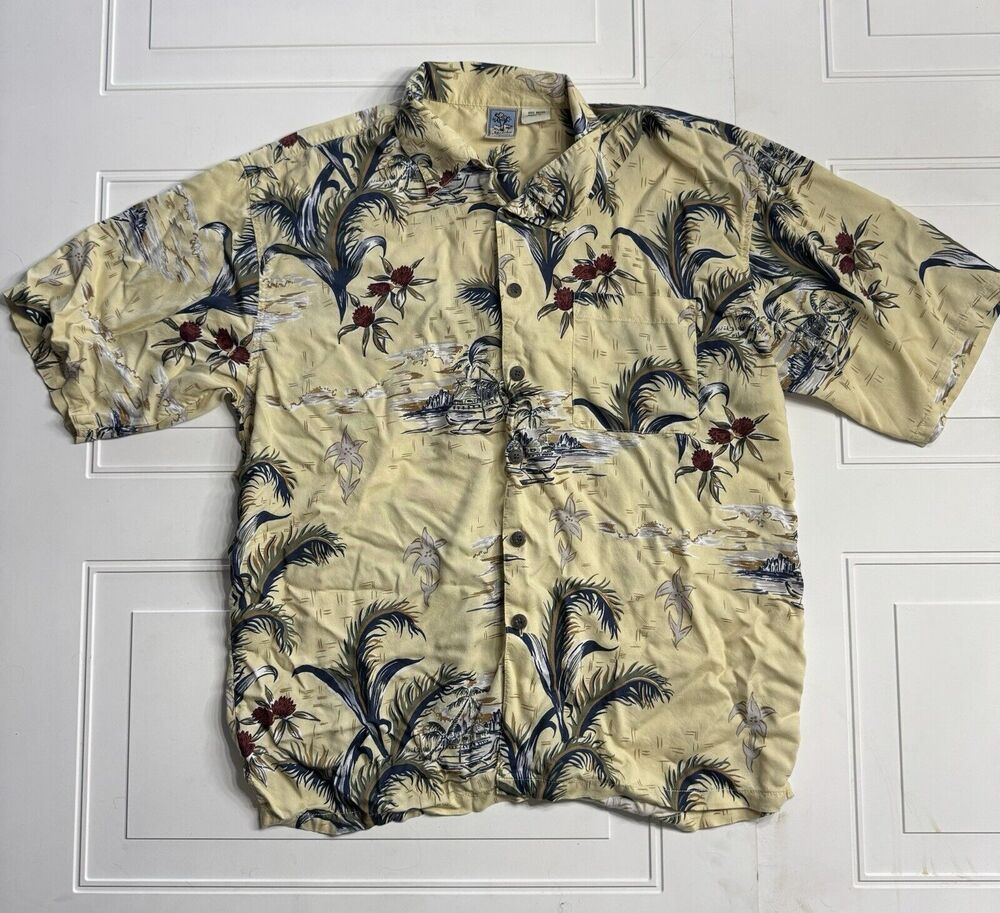 Gotcha Sport Vintage Mens Sz XL Yellow Button Up Front Hawaiian Shirt Tropical